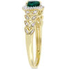 Thumbnail Image 1 of 5.0mm Heart-Shaped Lab-Created Emerald and 0.05 CT. T.W. Diamond Beaded Frame Leaf Shank Ring in 10K Gold