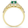 Thumbnail Image 2 of 5.0mm Heart-Shaped Lab-Created Emerald and 0.05 CT. T.W. Diamond Beaded Frame Leaf Shank Ring in 10K Gold