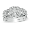 0.24 CT. T.W. Diamond Double Square Frame Three Piece Bridal Set in Sterling Silver