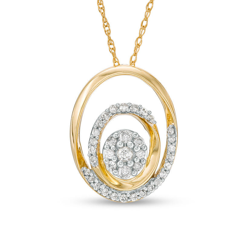 0.18 CT. T.W. Composite Diamond Double Oval Frame Pendant in 10K Gold