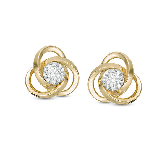 0.13 CT. T.W. Diamond Love Knot Stud Earrings in 10K Gold | Peoples ...