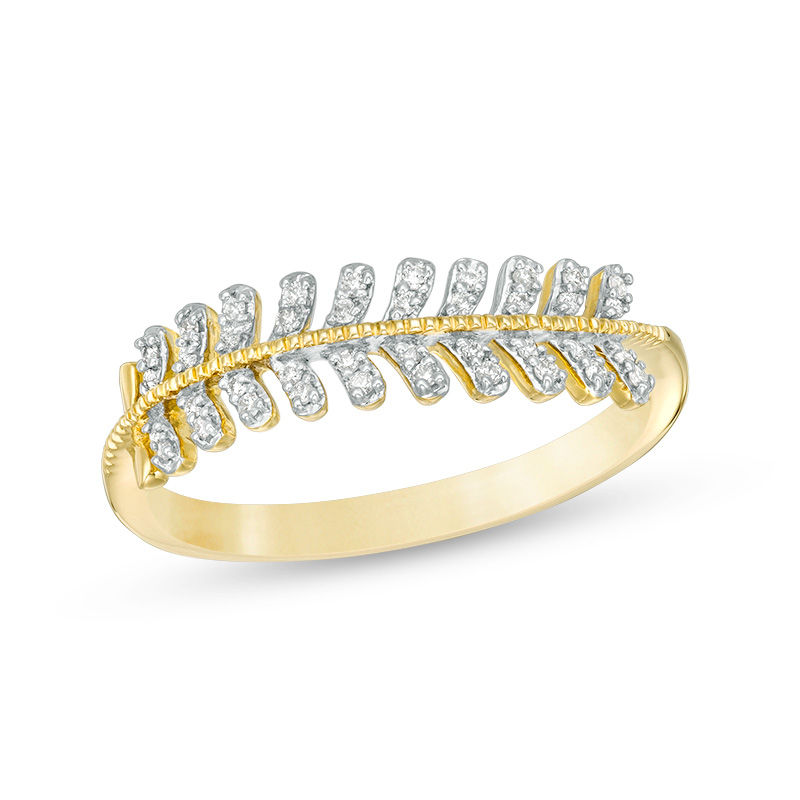 Main Image 1 of 0.12 CT. T.W. Diamond Vine with Leaves Ring in 10K Gold