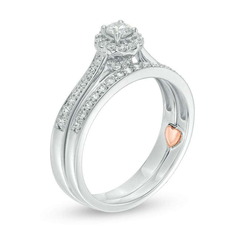 Main Image 2 of Perfect Fit 0.50 CT. T.W. Diamond Frame Interlocking Bridal Set in 10K White Gold