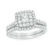 Thumbnail Image 0 of 1.00 CT. T.W. Princess-Cut Diamond Double Scallop Frame Bridal Set in 14K White Gold