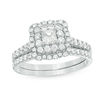 Thumbnail Image 1 of 1.00 CT. T.W. Princess-Cut Diamond Double Scallop Frame Bridal Set in 14K White Gold
