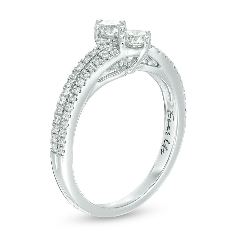 Main Image 2 of Ever Us™ 0.75 CT. T.W. Two-Stone Diamond Double Row Bypass Ring in 14K White Gold