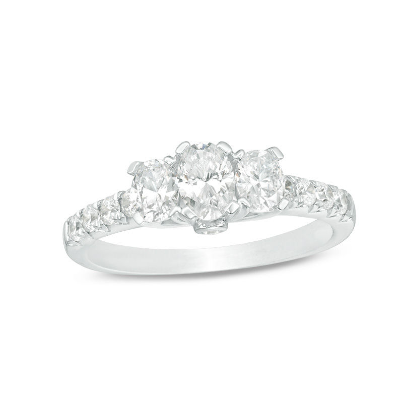 1.00 CT. T.W. Certified Oval Diamond Past Present Future® Engagement Ring in 14K White Gold (I/I1)