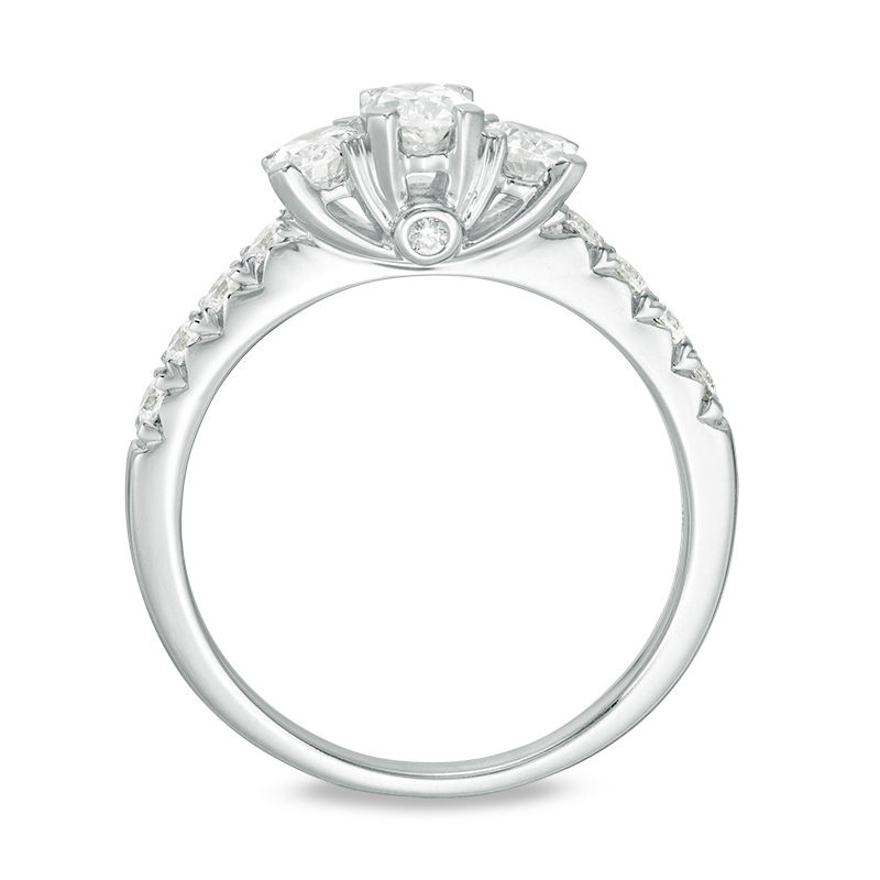 1.00 CT. T.W. Certified Oval Diamond Past Present Future® Engagement Ring in 14K White Gold (I/I1)