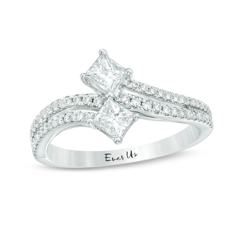 Ever Us™ 0.75 CT. T.W. Two-Stone Princess-Cut Diamond Double Row Bypass Ring in 14K White Gold