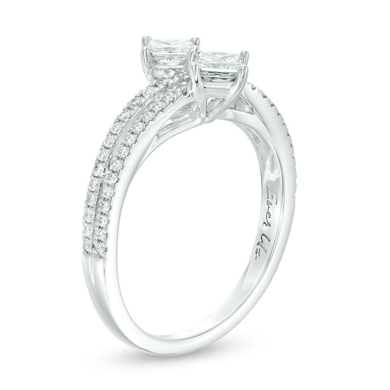 Ever Us™ 0.75 CT. T.W. Two-Stone Princess-Cut Diamond Double Row Bypass Ring in 14K White Gold