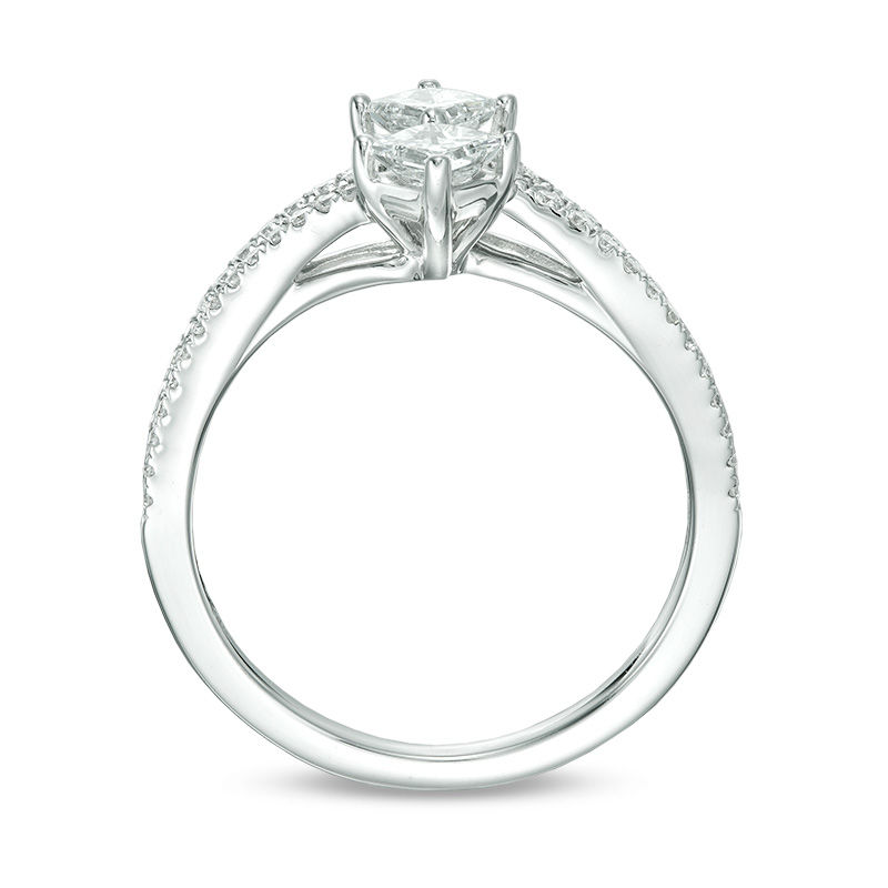 Main Image 3 of Ever Us™ 0.75 CT. T.W. Two-Stone Princess-Cut Diamond Double Row Bypass Ring in 14K White Gold