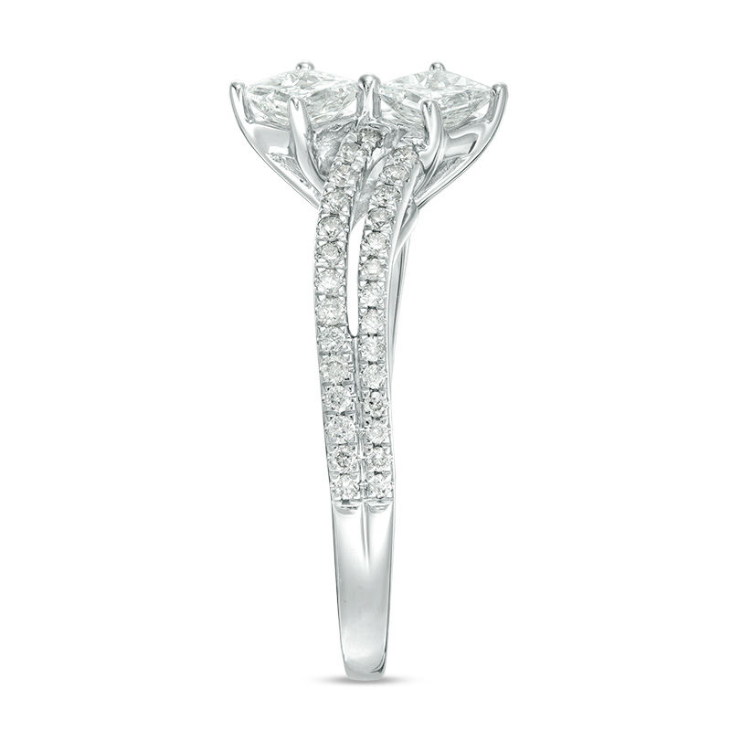 Main Image 4 of Ever Us™ 0.75 CT. T.W. Two-Stone Princess-Cut Diamond Double Row Bypass Ring in 14K White Gold