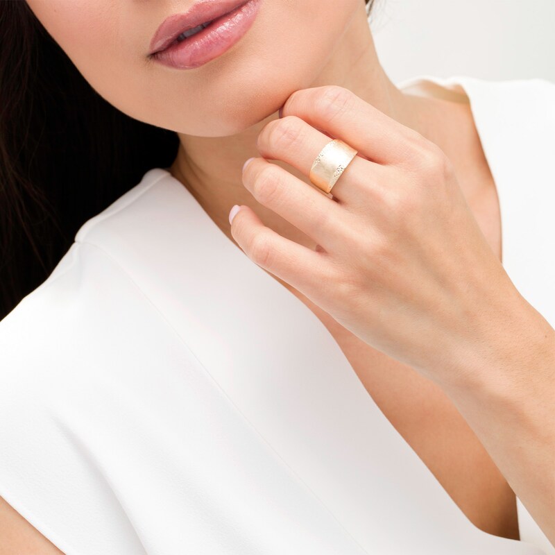 Main Image 2 of Italian Gold Diamond-Cut and Satin Wave Ring in 14K Gold - Size 7