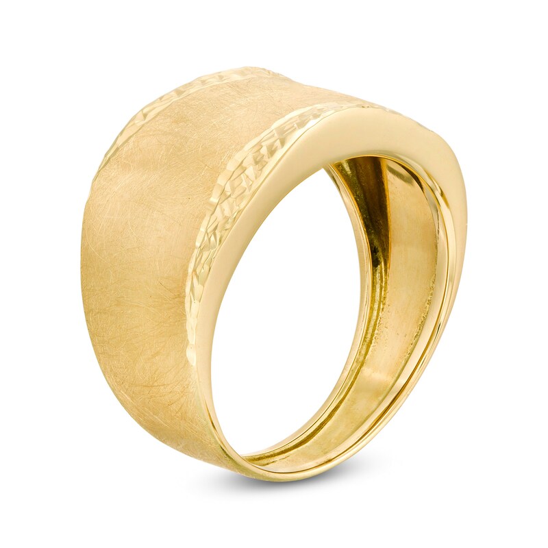 Main Image 3 of Italian Gold Diamond-Cut and Satin Wave Ring in 14K Gold - Size 7