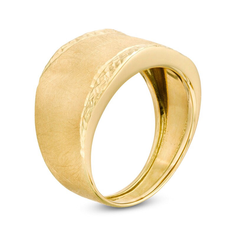 Italian Gold Diamond-Cut and Satin Wave Ring in 14K Gold - Size 7|Peoples Jewellers