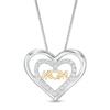 Thumbnail Image 0 of Lab-Created White Sapphire "MOM" Double Hearts Pendant in Sterling Silver with 10K Gold Plate