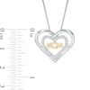 Lab-Created White Sapphire "MOM" Double Hearts Pendant in Sterling Silver with 10K Gold Plate