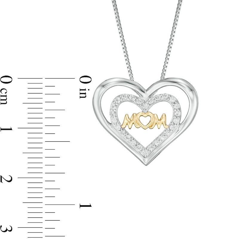 Lab-Created White Sapphire "MOM" Double Hearts Pendant in Sterling Silver with 10K Gold Plate