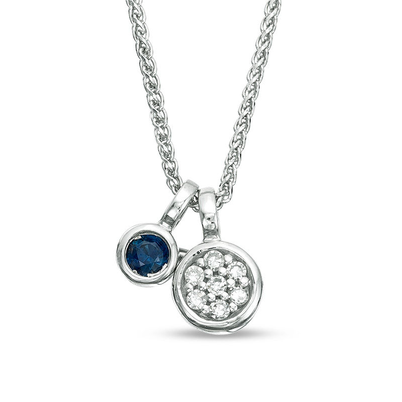 Vera Wang Love Collection Blue Sapphire and Composite Diamond Accent Pendant in 14K White Gold - 19"