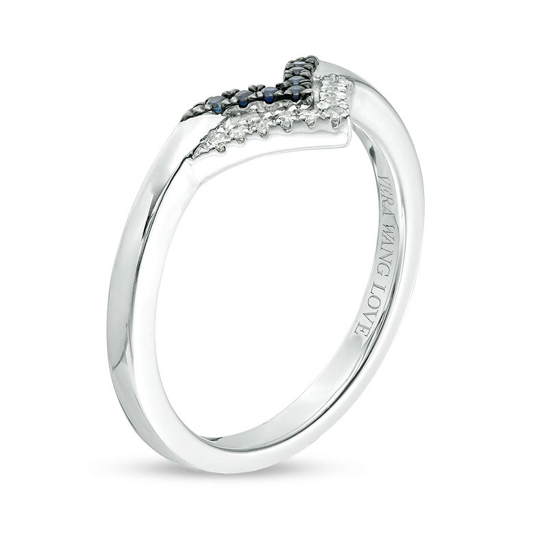 Vera Wang Love Collection Blue Sapphire and 0.04 CT. T.W. Diamond Double Chevron Ring in 14K White Gold