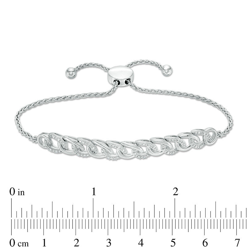 0.10 CT. T.W. Diamond Interlocking Curb Link Bolo Bracelet in Sterling  - 9.5"