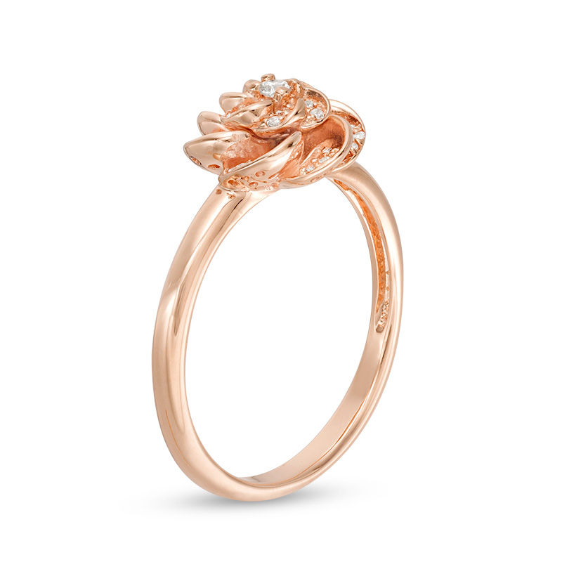 Main Image 2 of 0.10 CT. T.W. Diamond Double Flower Ring in 10K Rose Gold