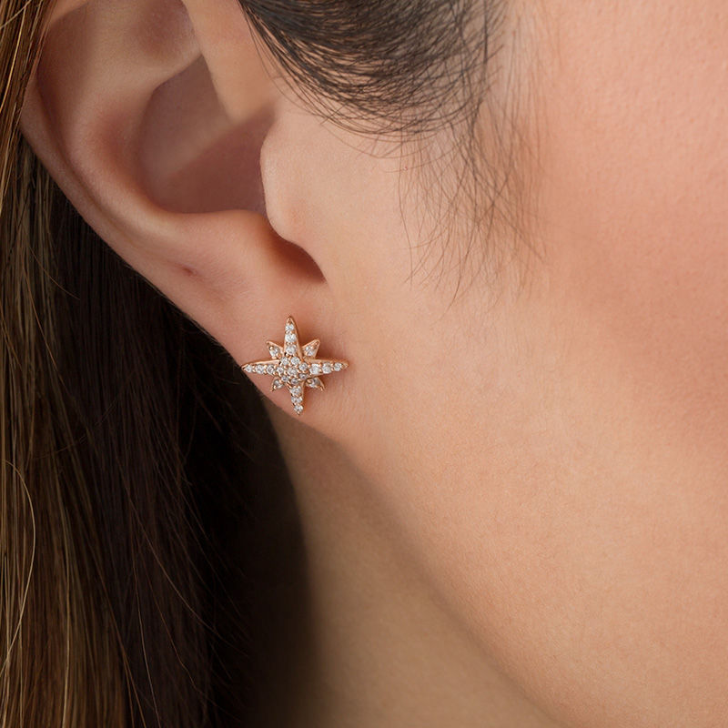 0.20 CT. T.W. Diamond Starburst Stud Earrings in 10K Rose Gold