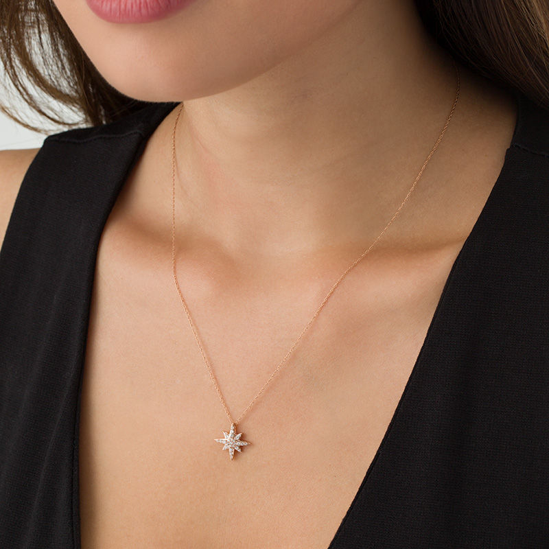 Main Image 2 of 0.20 CT. T.W. Diamond Starburst Star Pendant in 10K Rose Gold
