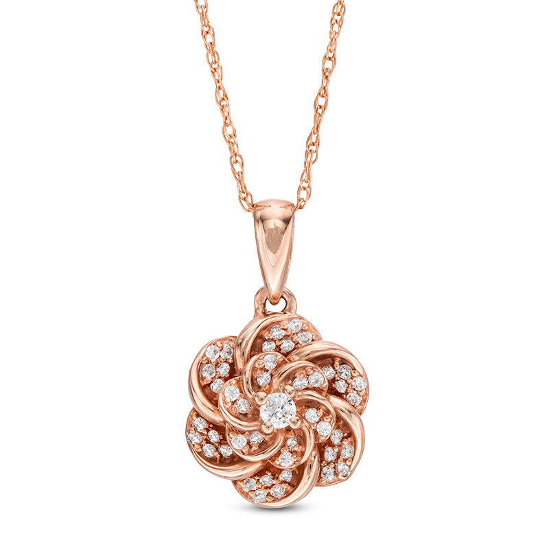 Main Image 1 of 0.10 CT. T.W. Diamond Flower Pendant in 10K Rose Gold
