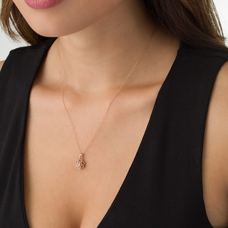 Main Image 2 of 0.10 CT. T.W. Diamond Flower Pendant in 10K Rose Gold