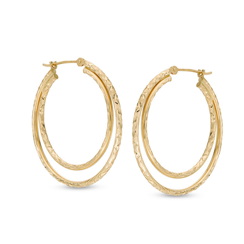 Diamond-Cut Double Hoop Earrings in 10K Gold|Peoples Jewellers