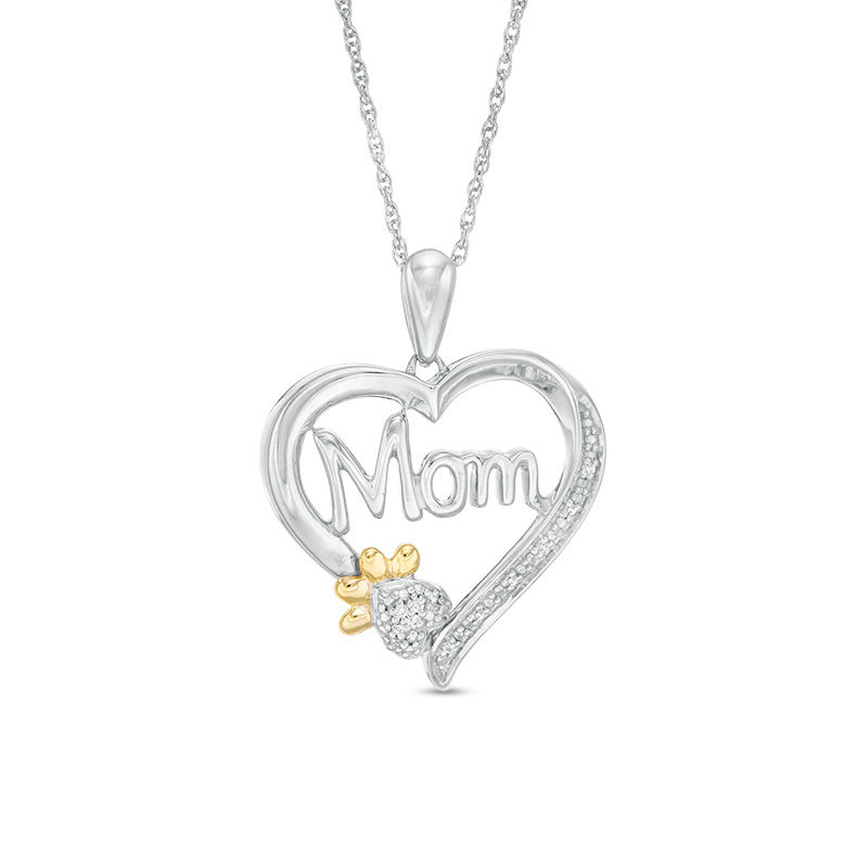 Diamond Accent "Mom" Heart Dog Paw Print Pendant in Sterling Silver and 10K Gold|Peoples Jewellers