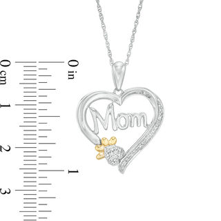 Diamond Accent "Mom" Heart Dog Paw Print Pendant in Sterling Silver and 10K Gold