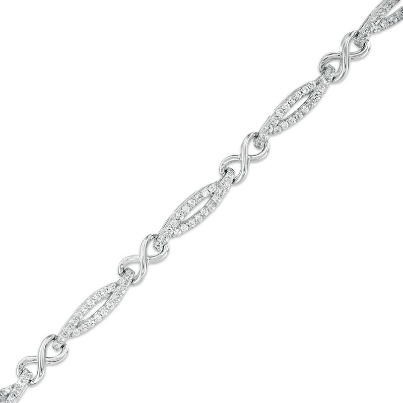 Main Image 1 of 1.01 CT. T.W. Diamond Infinity Station Bracelet in 10K White Gold