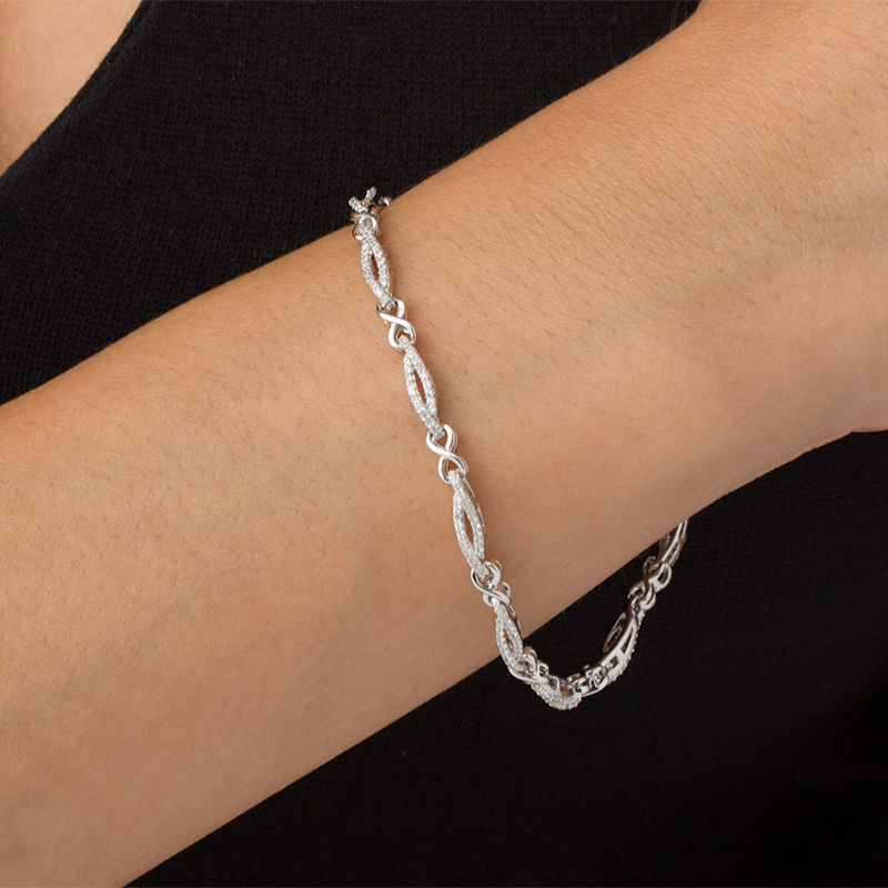 Main Image 2 of 1.01 CT. T.W. Diamond Infinity Station Bracelet in 10K White Gold