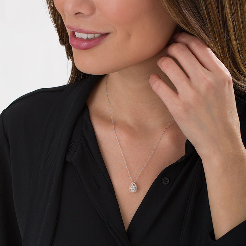 Main Image 2 of 0.33 CT. T.W. Composite Diamond Pear-Shaped Frame Pendant in 10K Two-Tone Gold