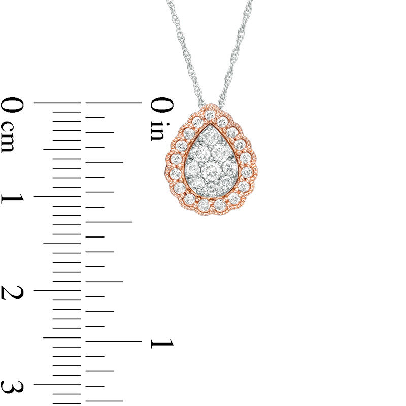 Main Image 3 of 0.33 CT. T.W. Composite Diamond Pear-Shaped Frame Pendant in 10K Two-Tone Gold