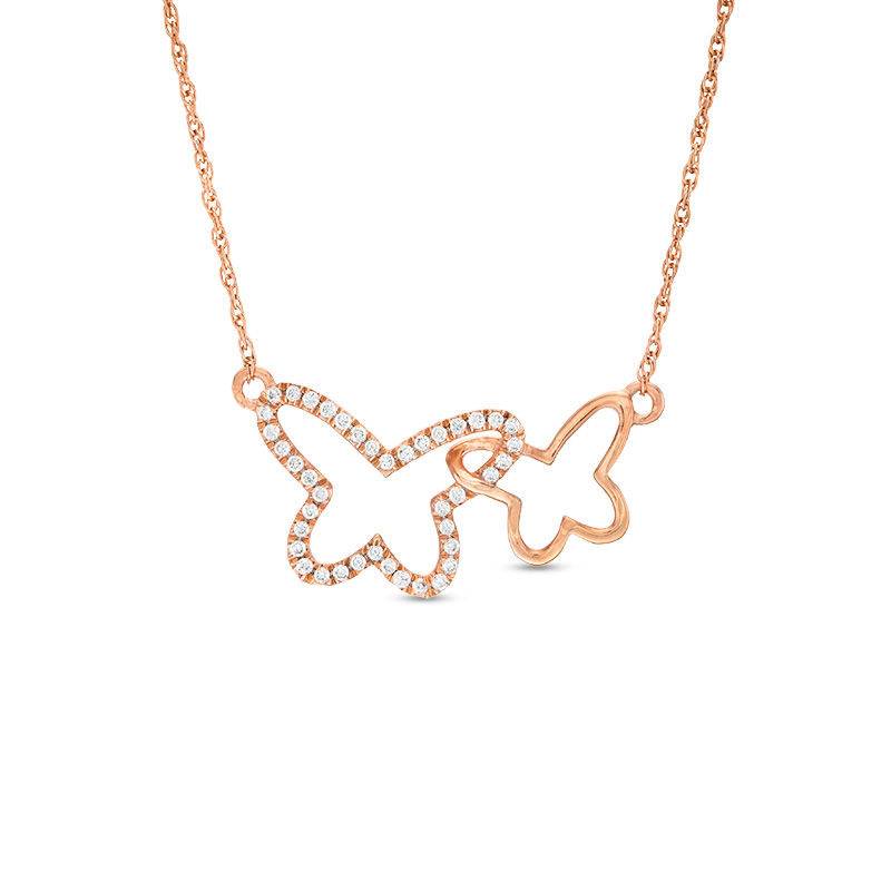 Main Image 1 of 0.15 CT. T.W. Diamond Interlocking Butterfly Necklace in 10K Rose Gold