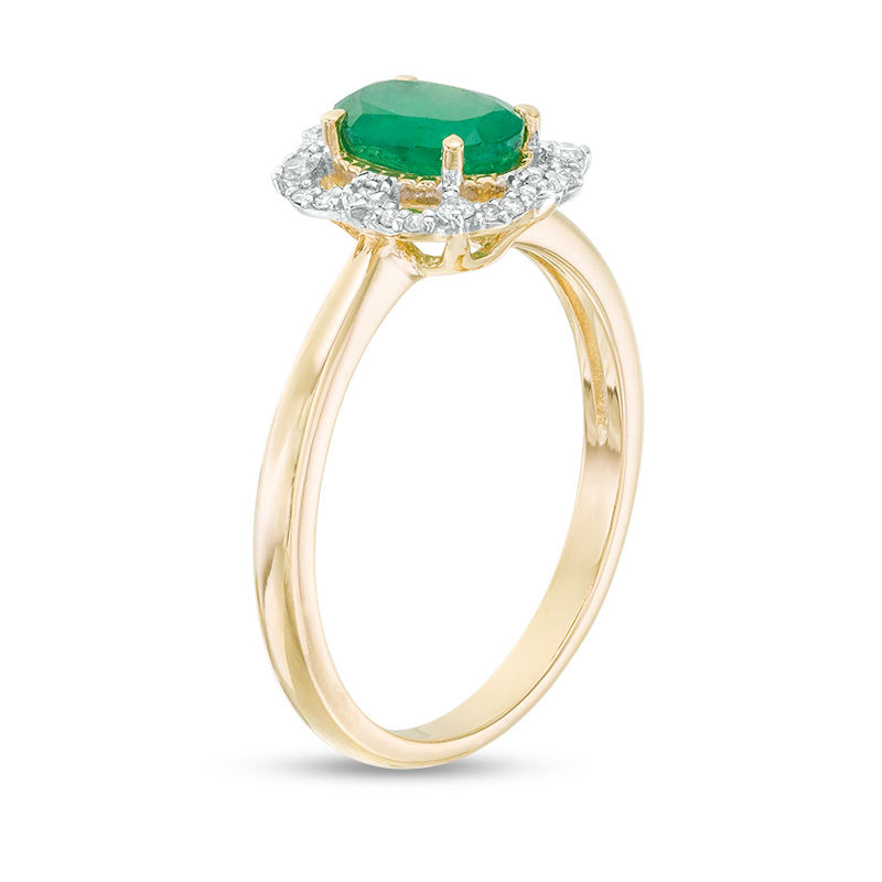 Main Image 3 of Oval Emerald and 0.085 CT. T.W. Diamond Frame Vintage-Style Ring in 10K Gold