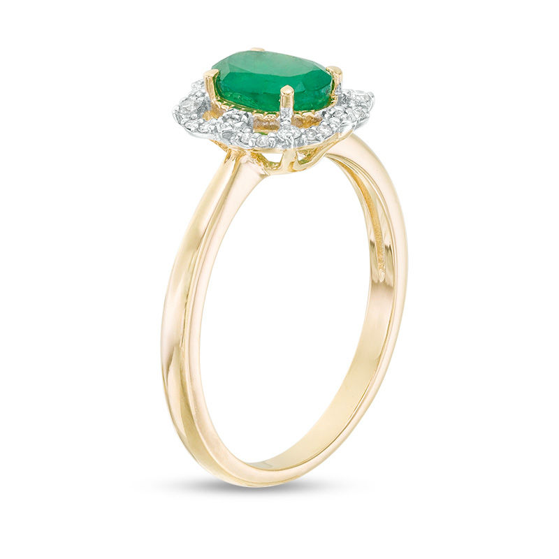 Oval Emerald and 0.085 CT. T.W. Diamond Frame Vintage-Style Ring in 10K Gold