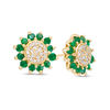 Emerald and 0.085 CT. T.W. Composite Diamond Flower Stud Earrings in 10K Gold