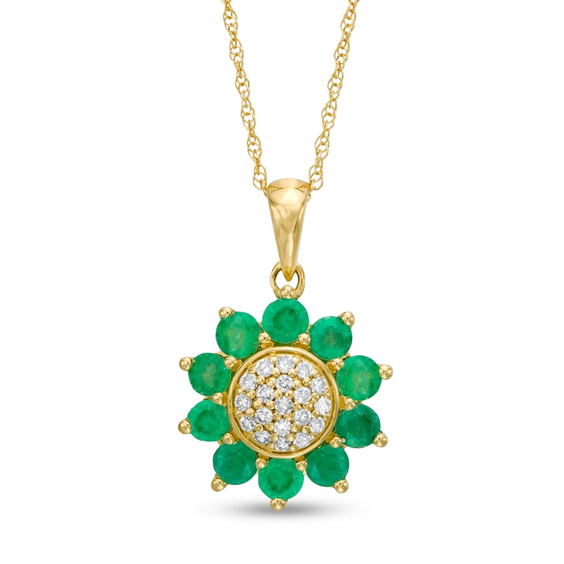 Emerald and 0.085 CT. T.W. Composite Diamond Flower Pendant in 10K Gold