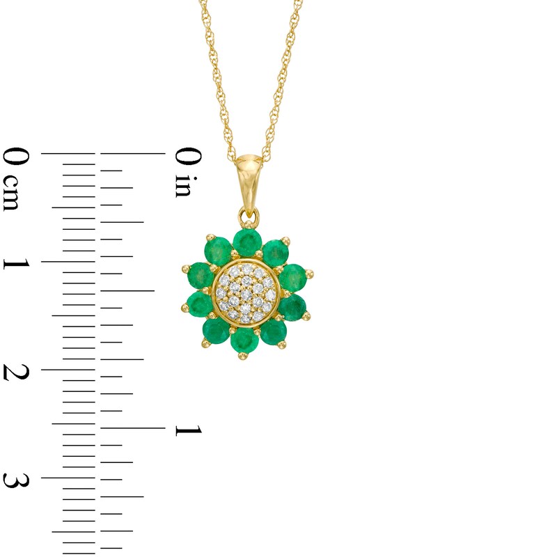 Main Image 3 of Emerald and 0.085 CT. T.W. Composite Diamond Flower Pendant in 10K Gold