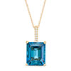 Thumbnail Image 0 of Emerald-Cut London Blue Topaz and Diamond Accent Drop Pendant in 10K Gold