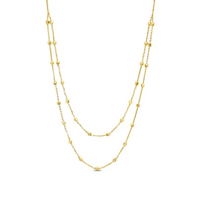 Diamond-Cut Bead Station Double Strand Necklace in 14K Gold - 17"