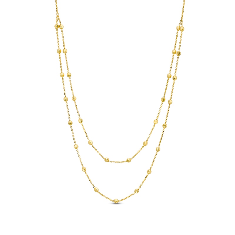 Diamond-Cut Bead Station Double Strand Necklace in 14K Gold - 17"