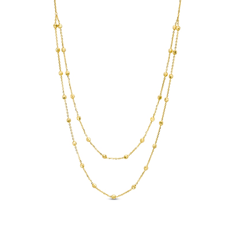 Diamond-Cut Bead Station Double Strand Necklace in 14K Gold - 17"|Peoples Jewellers