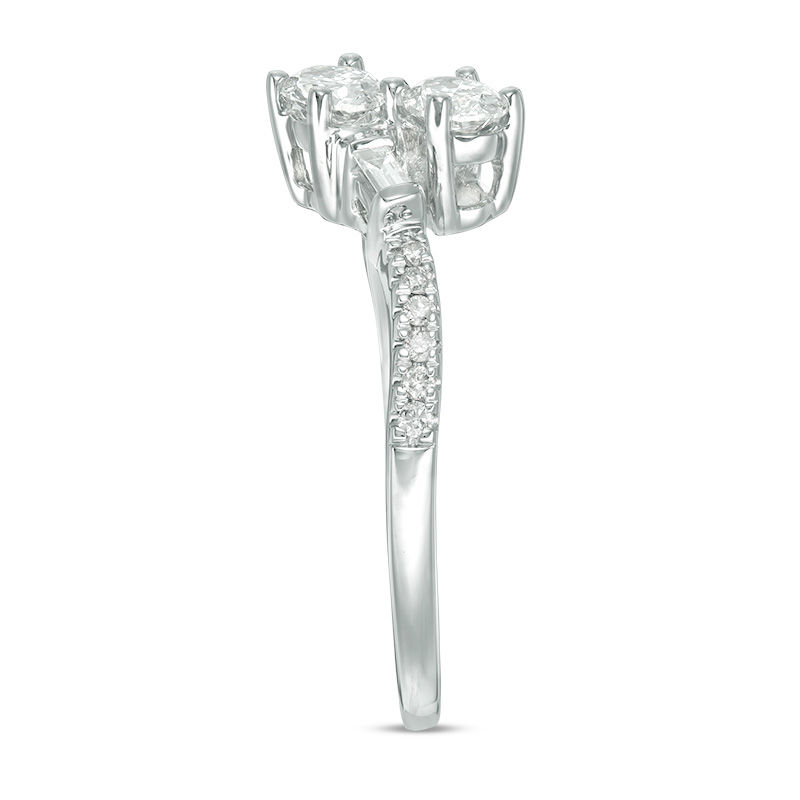 Main Image 5 of Ever Us™ 0.63 CT. T.W. Two-Stone Oval Diamond Bypass Ring in 14K White Gold