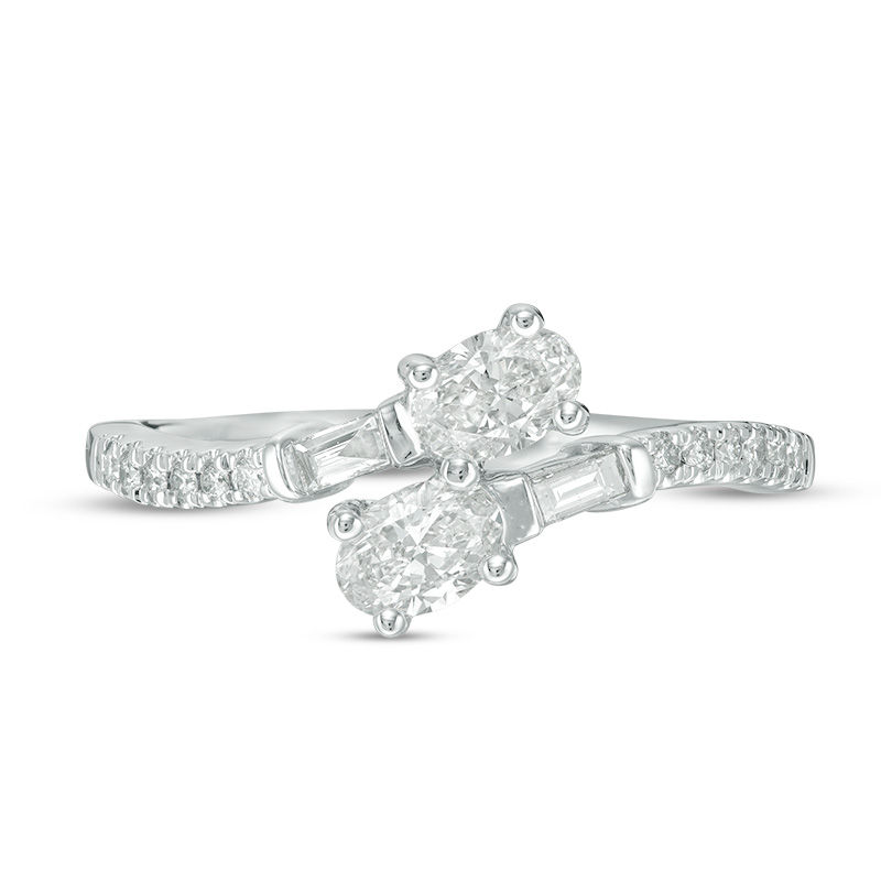 Main Image 6 of Ever Us™ 0.63 CT. T.W. Two-Stone Oval Diamond Bypass Ring in 14K White Gold