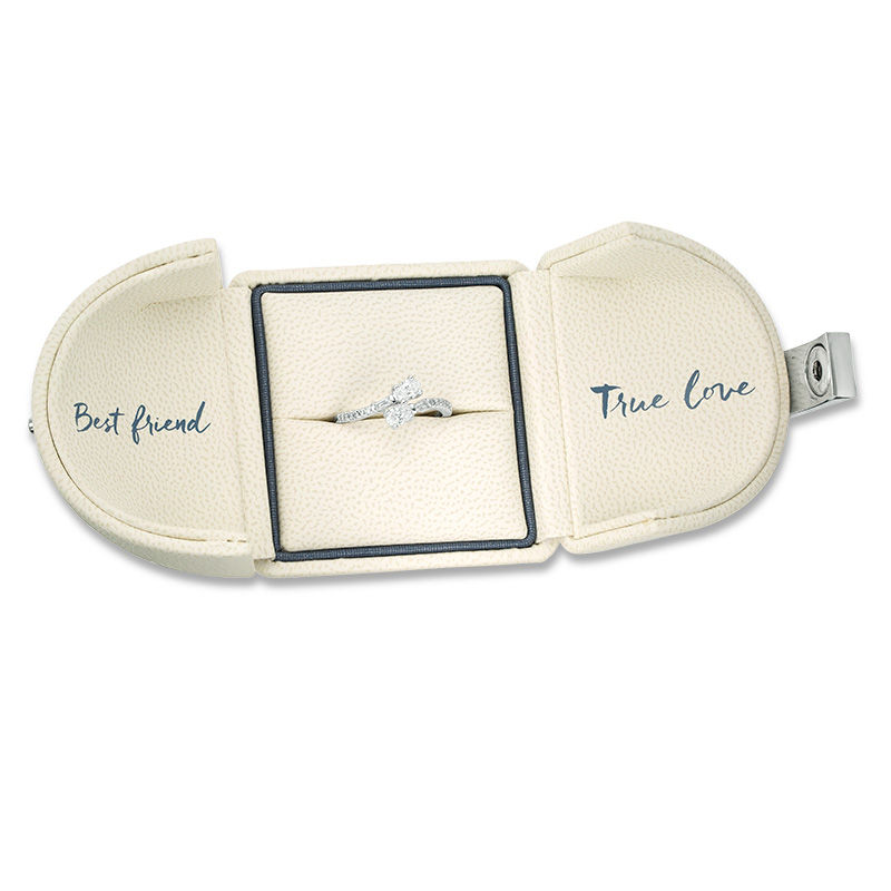 Main Image 7 of Ever Us™ 0.63 CT. T.W. Two-Stone Oval Diamond Bypass Ring in 14K White Gold